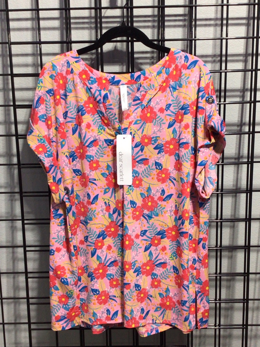 Dear Serenity Pink Floral V-Neck Short Sleeve Tee